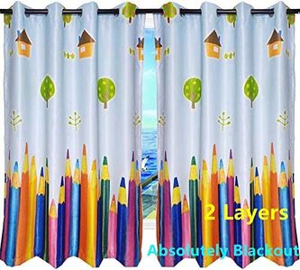 MYRU Absolutely Blackout Curtains for Kids Room,2 Layers Lined Curtains for Boys Girls Room,Set of 2 (Colorful Pencil, 2 x 39 x 63 Inch)