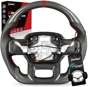 TESFEEL Steering Wheel for F150 Raptor 2021-2024 Real Carbon Fiber with Trim with Heated Red Stripe&Stitching Black Nappa Leather D-shaped Flat-bottom for Raptor with Paddle Shifters