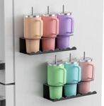 2 Pack Magnetic Cup Holder for Fridge, Water Bottle Organizer for Stanley 30&40 oz Tumbler Metal Stanley Cup Accessories Organizer for Home Kitchen Outdoor (Black)