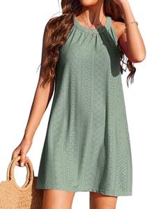 AI'MAGE Copricostume Donna Costume da Spiaggia Sciolto Casual Bikini Cover Up Estivi Senza Maniche Corte Spiaggia Vestiti da Vacanza Verde Chiaro M