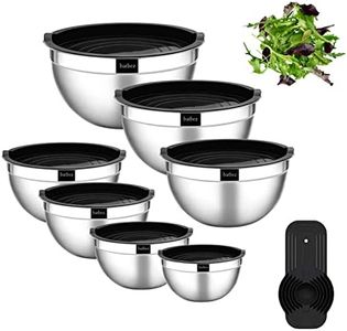 Batbez 7 Pcs Mixing Bowls Set wih Lids & Measuring Cups, Salad and Fruit Bowls with Plastic Silicone Lids, Stainless Steel Bowl Kids Mixing Large with Lid, Baking Mixing Cooking Serving Kitchen Set (Black Lids)