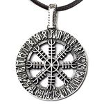 925 Sterling Silver Viking Shield Helm of Awe Necklace - Aegishjalmur Pendant in Runic Circle - Ancient Norse Mythology Protection Amulet - Pagan Nordic Jewelry Gift for Men Women - Handmade