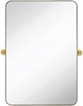 Hamilton Hills 24x36 inch Brushed Gold Metal Framed Mirror - Pivot Mirrors for Bathrooms - Rounded Corner Rectangular Frame with Tilt Mirror Brackets - Adjustable and Tilting Farmhouse Wall Vanity