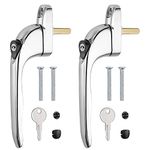 Neoteck Window Handle 2Pcs Inline Window Handle Universal Espag Key Locking Lockable Double Glazing Replacement uPVC Window Handles for All Common Windows and Balcony Doors, Chrome