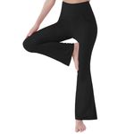 Bootcut Flared Pants Women Stretchy High Waisted Flare Leg Activewear Leggings Ladies Palazzo Boot Cut Yoga Pants Tummy Control Workout Bootleg Trousers Casual Wear with Pockets Black