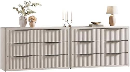 SICOTAS Dresser for Bedroom 107" Wide 6 Drawer Dressers & Chests of Drawers for Closet Long Large Modern TV Stand Set for Clothes Storage Fluted Wide Clothes Closet for Hallway Entryway, White Alder