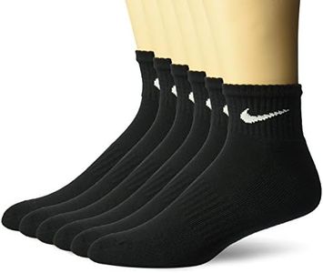 NIKE Unisex Performance Cushion Quarter Socks with Band (6 Pairs), Black/White, Large