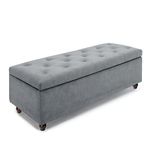 WOODBURY TREE 2 Seater Tufted Storage Ottoman | Versatile Bench with Premium Velvet & Storage | Living Room, Bedroom, Office (Grey)