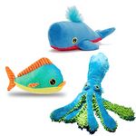 Barkbox Under The Sea Bundle - 3 Toys for Medium and Large Dogs - Squeaky Dog Toys, Tug Toys, Plush Chew Toys - Maggie Mahi, Shify Sid The Squid, Moby Lick