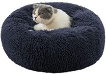 BinetGo Dog Bed Calming Cat and Dog Beds, 20 inches Navy Cat Bed, Black/Pink/Beige Puppy Bed ,Original Calming Donut Cat and Dog Bed in Shag Fur– Machine Washable, Anti Slip Waterproof Bottom