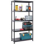 SIDSONS 5 Tier Plastic Shelving Unit Storage Racking Shelves Shelf Rack For Home Garage Shed Warehouse Utility Room Fit Assembly No Tools Required Assembled Size H 175 x W 80 x D 40cm (5 Tier, Pack 1)