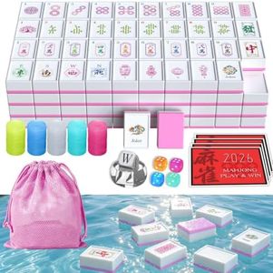 IGOKOTI Floating American Mahjong Set, 160 Floating Mahjong Tiles for Pool, Beach & Seaside Play, with Breathable Mesh Bag, Dice, Wind Indicator & Rules, for Pool Party, Spa, Yacht & Birthday Gift