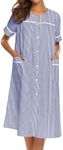 Ekouaer House Dress for Women with Pockets Button Front Duster Housecoat Short Sleeve Patio Dress Nightgown, Striped Navy, XX-Large