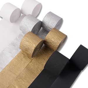 PartyWoo Crepe Paper Streamers 8 Rolls 656ft, Pack of Silver, Black, White and Gold Party Streamers for for Birthday Decorations, Wedding Decorations, Baby Shower (1.8 Inch x 82 Ft/Roll)