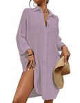 Bsubseach Bathing Suit Cover Up Women Tops Beach Shirt Button Down Pool Coverups for Swimwear Purple XL