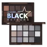 UCANBE Smokey Black Eyeshadow Palette, 15 Colors Dark Shimmer Matte Metallic Makeup Pallet, High Pigmented Gray Silver Sombras De Ojos Kit for Daily and Gothic Halloween