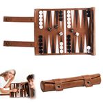 SGZIOO Travel Backgammon Set, Roll Up Board Game Travel set, Portable Board Game Sets Leather with Traditional Tan Design, Tactical Board Game for Adults Family Party