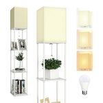 TABEVIO Floor Lamp with Shelves-Modern Shelf Floor Lamp with 3 Color Temperature E26 Bulb,Display Bookshelf Corner Tall Standing Shelf Lamp for Living Room,Bedroom,and Office(White)