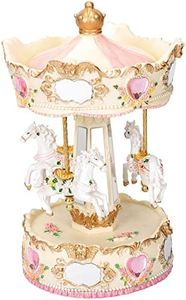 Elanze Designs Cupid Rose Garland Horses Musical Carousel 10 inch Rotating Figurine Plays Tune Carousel Waltz