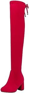 Vepose Women's Over The Knee High Boots Red Suede Thigh High Boot Vegan 3 Inch Chunky Heels Zipper Adjustable Opening 991 Shoes Size 10 (CJY991 red 10)