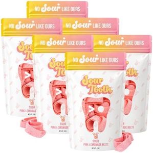 Sour Tooth Pink Lemonade Belts, Chewy Sour Gummy Candy Strips, 6 Pack, 4 oz