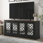 Galano Millicent TV Stand for TV’s up to 75 Inch - Farmhouse Entertainment Center – Media Cabinet with Storage Shelves - Black Knotty Grey Oak