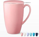 Fashionwu 16 OZ Porcelain Tea Mug with Infuser and Lid, 500ml Large Leaf Tea Cup with Stainless Steel Filter Ceramic Teaware for Tea Coffee Milk Juice Hot Cocoa, Gifts for Tea Lovers (Pink)