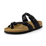 CUSHIONAIRE Women's Luna Cork Footbed Sandal With +Comfort, Black 8.5 M