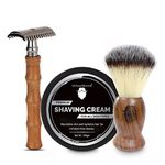 UrbanMooch Travel Essential Shaving Kit For Men | Wooden Razor, Premium Shaving Cream, Sheesham Wood Shaving Brush, Shaving Kit Pouch | Made In India