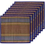 HOKIPO Natural River Grass Handcrafted Pooja Floor Mats/Meditation Prayer Mat/Sittting Mat/Aasan Mat Chatai Set of 8, 18x18 Inches (IN78-BLU*8)