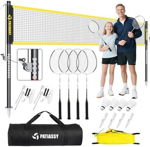 Patiassy Professional Badminton Set with Net, Carbon Fiber Rackets Set of 4