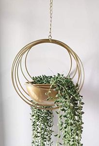 RISEON Boho Gold Metal Plant Hanger,Metal Geometric Hanging Planter, Modern Planter, Mid Century Air Plant Holder Stand, Minimalist Planter for Indoor Outdoor Home Wedding Decor (Gold)