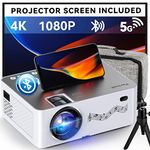 Projector with WiFi and Bluetooth, 5G WiFi Native 1080P/16000L Video Projector with Screen, 4K Support Outdoor Projector, 350'' Display Phone Projector with Carry Bag &Tripod for iPhone, TV Stick, Mac