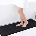 OLANLY Memory Foam Soft Bath Mats Non-Slip Absorbent Bathroom Rugs Rubber Back Runner Mat for Kitchen Bathroom Floors 17" x 47", Black