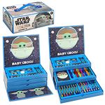 Star Wars The Mandalorian Kids 43pc Colouring Art Stationery Set with Watercolour Felt Tip Pens Crayons and Pencils Travel Set for Children