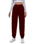 TAGDO Women's Relaxed Fit Cargo Joggers Pant (Women-Cargo-5157-Maroon-34)