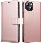 iWEOCO for iPhone 15 Case Wallet Genuine Leather with Anti-Theft RFID Blocking Kickstand Strong Magnetic Clasp Closure Cash Credit Card Slots Protective iPhone 15 Wallet Case (Rose Gold)