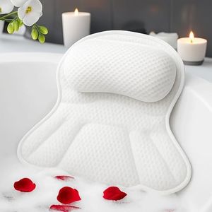 Bath Pillows for Tub – 4D Air Mesh, Head & Neck Cushion with 6 Suction Cups, Washable & Waterproof, Relaxing Bathtub Pillow, Bath Tub Accessories for Women & Men – White