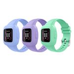 MoKo 3-Pack Strap Compatible with Garmin Vivofit jr. 3 Fitness Tracker for Kids, Soft Silicone Adjustable Replacement Band Wristband Bracelet, Light Green/Light Purple/Light Blue