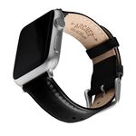 Archer Watch Straps - Top Grain Leather Watch Straps for Apple Watch (Black/Matched Thread, Matte Silver Hardware, 44/45/46/49mm)