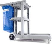 Carlisle FoodService Products Plastic Janitorial Cart, Rectangle Cart with Long Platform for Cleaning, Gray