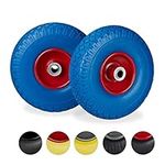 Relaxdays 2 x Hand Truck Tyre, Non-Flat Solid Rubber Wheels, 3.00-4”, 20mm Axle, 100 kg, 260 x 85 mm, Blue-Red