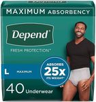 Depend Fresh Protection Adult Incontinence Underwear for Men (Formerly Depend Fit-Flex), Disposable, Maximum, Large, Grey, 40 Count