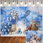 Blue Balloons Backdrop Bear Boy Baby Shower Backdrop for Boys Cute Bear Doll Blue Sky Hot Air Balloons Photography Background Baby Shower Newborn Portrait Background Cake Table Decorations (7x5ft)