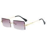 YUELUQU Retro Rimless Rectangle Sunglasses for Women Men Transparent Glasses Y2K Vintage Eyewear (Gold grey)