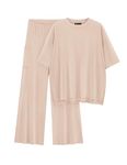 PRETTYGARDEN Women's 2 Piece Outfits Casual Short Sleeve Pullover Tops and Wide Leg Pants Lounge Sets Tracksuits (Beige,Medium)