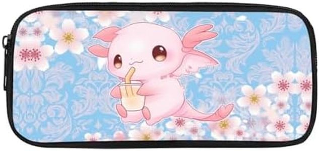 Showudesigns Lindos estuches para lápices de ajolote para niñas, estuche organizador para adolescentes, estudiantes, suministros escolares, flores de cerezo rosa, azul