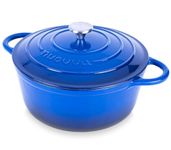 Cast Iron Dutch Oven with Lid – Non-Stick Ovenproof Enamelled Casserole Pot, Oven Safe up to 500° F – Sturdy Dutch Oven Cookware – Dark Blue, 6.4-Quart, 28cm – by Nuovva