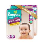 Pampers Active Baby Taped Diapers, Medium size diapers, (MD) 62 count(6-11Kg), taped style custom fit (Pack of 2)