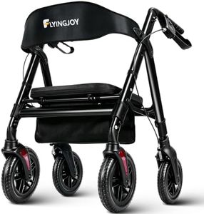 FlyingJoy Rollator Walkers with Seat,450Lb Rolling Walkers,23.76lbs(10.8kg) Extra-Wide Heavy-Duty Rollator Walkers with Seat and Brakes for Seniors and Adults Bariatric with Large Aluminum (Black)